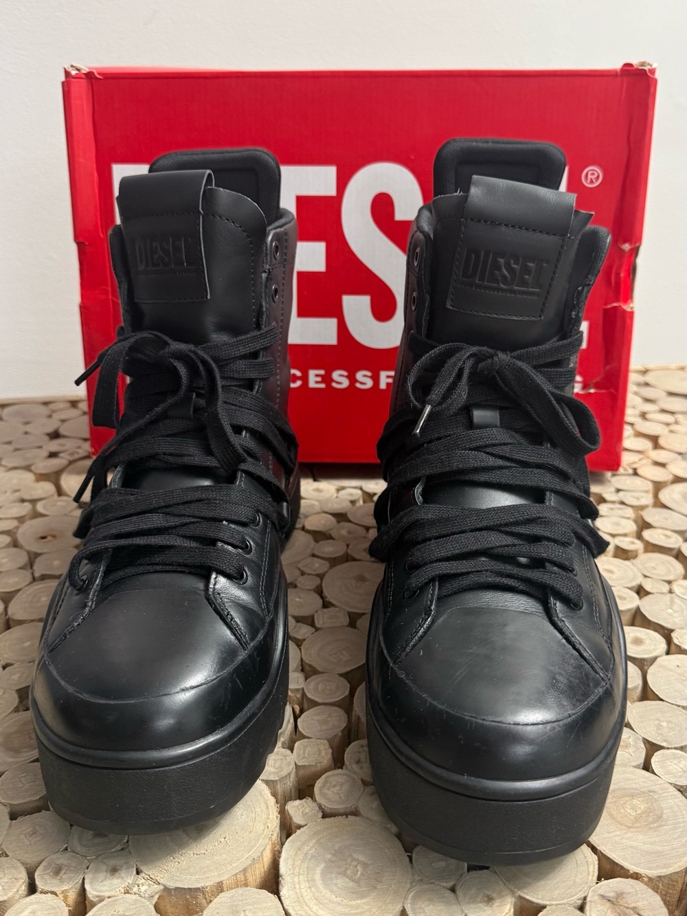 Diesel Black High-Top Leather Boots
